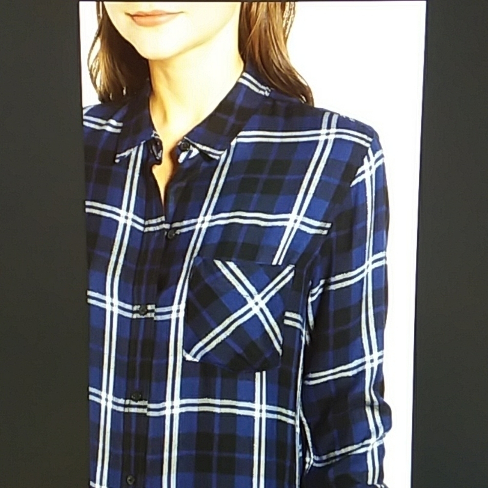 Rails flannel shirt Navy blue and pink plaid XS